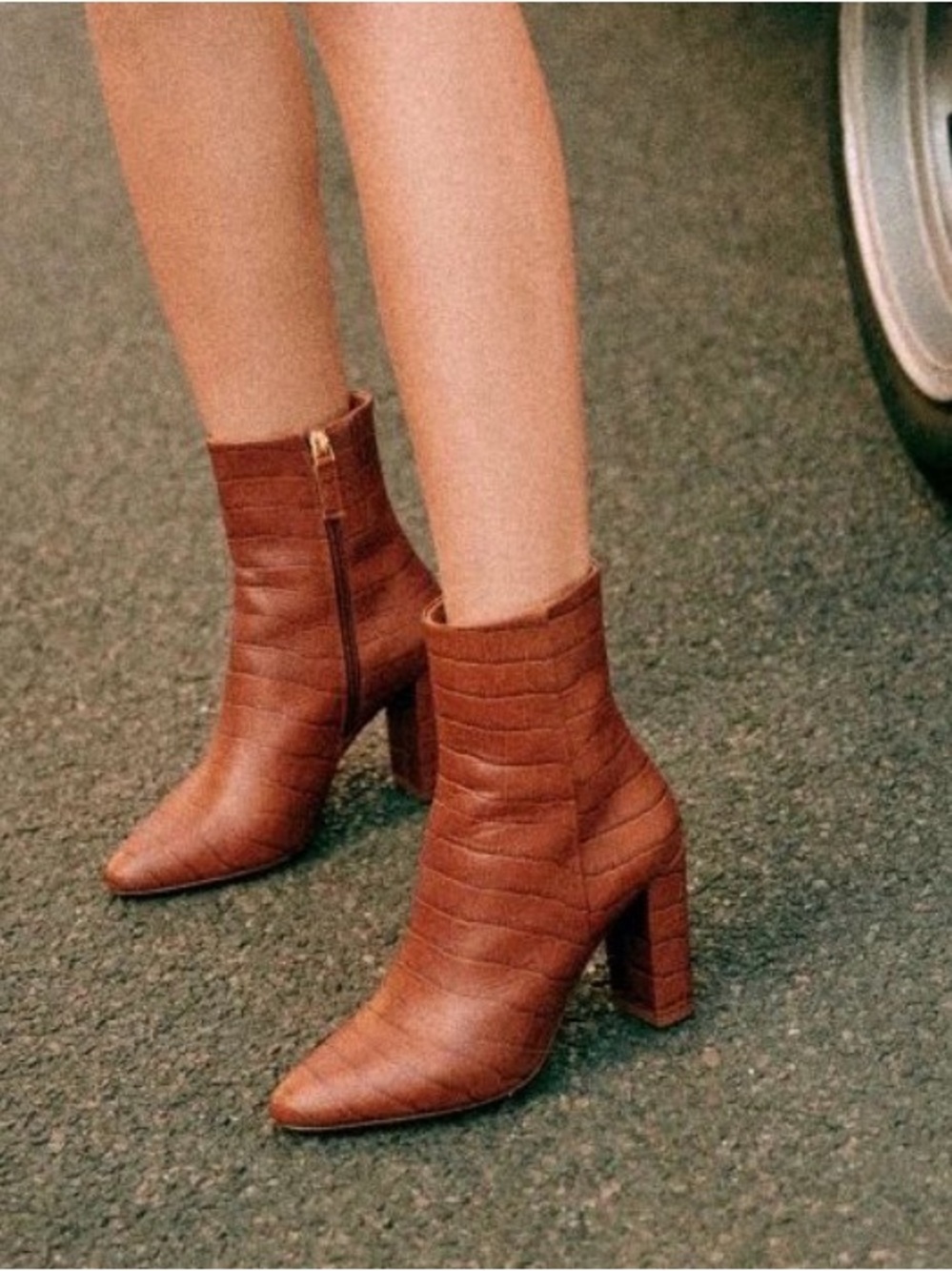 Sezane Adele high boots in camel croco